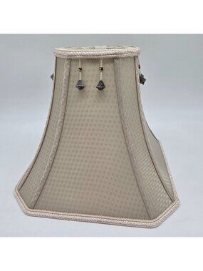 Vintage Beige Octagonal Fabric Lampshade With Tassels & Gold Details Green Hue